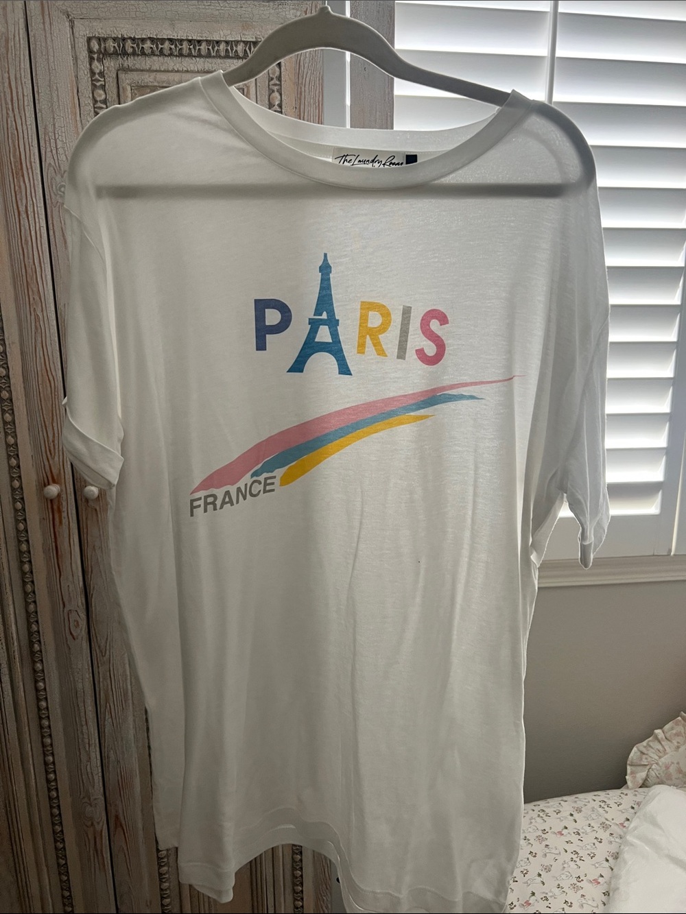 The Laundry Room White Paris Graphic Tee with Blue, Pink & Yellow Accents